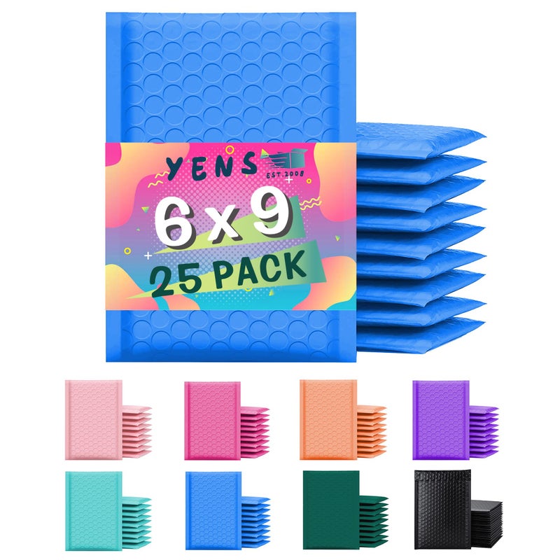 Yens Poly Bubble Mailers 6x10 25 Pack Blue Waterproof Self Seal Adhesive Shipping Bags, Cushioning Padded Envelopes for Shipping, Mailing, Packaging Usable 6x9 - Image 1